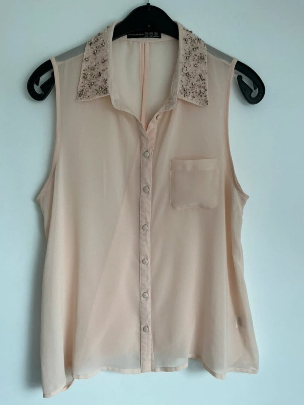 Sleeveless Embellished Collar Chiffon Blouse Size L